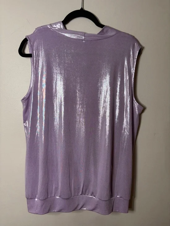 INC International Concepts Shimmery Lavender Draped V-Neck Tank - Picture 5 of 5